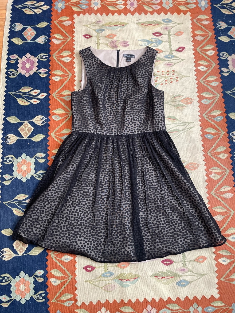 Jessica Howard Black Polka Dot Fit & Flare Cocktail Dress - Mesh Overlay - 16